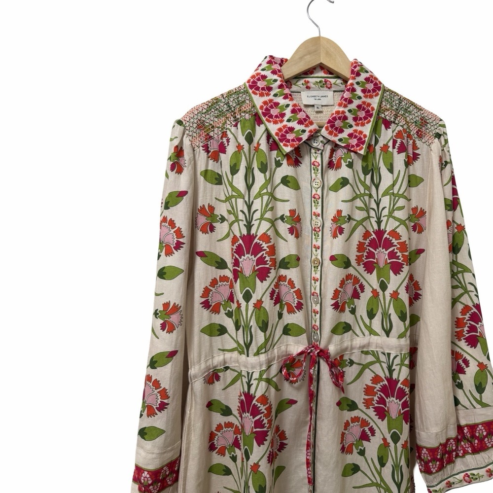 Elizabeth James The Label Lucia Floral Belted Midi Dress Size XL Linen Blend - Picture 5 of 11